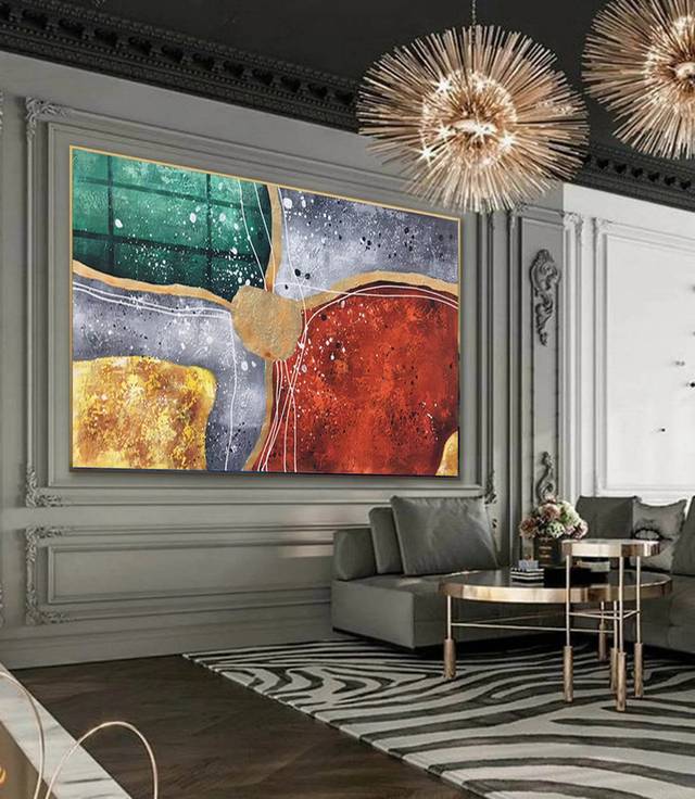 Gold Handmade Leaf Modern Abstract Canvas Artwork 09SDZ